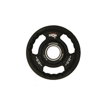 Load image into Gallery viewer, Picture of a single TPU weight plate. It is circular, black with three handle around the sides. It has a StrongOx logo on it along with the weight (2.5kg)